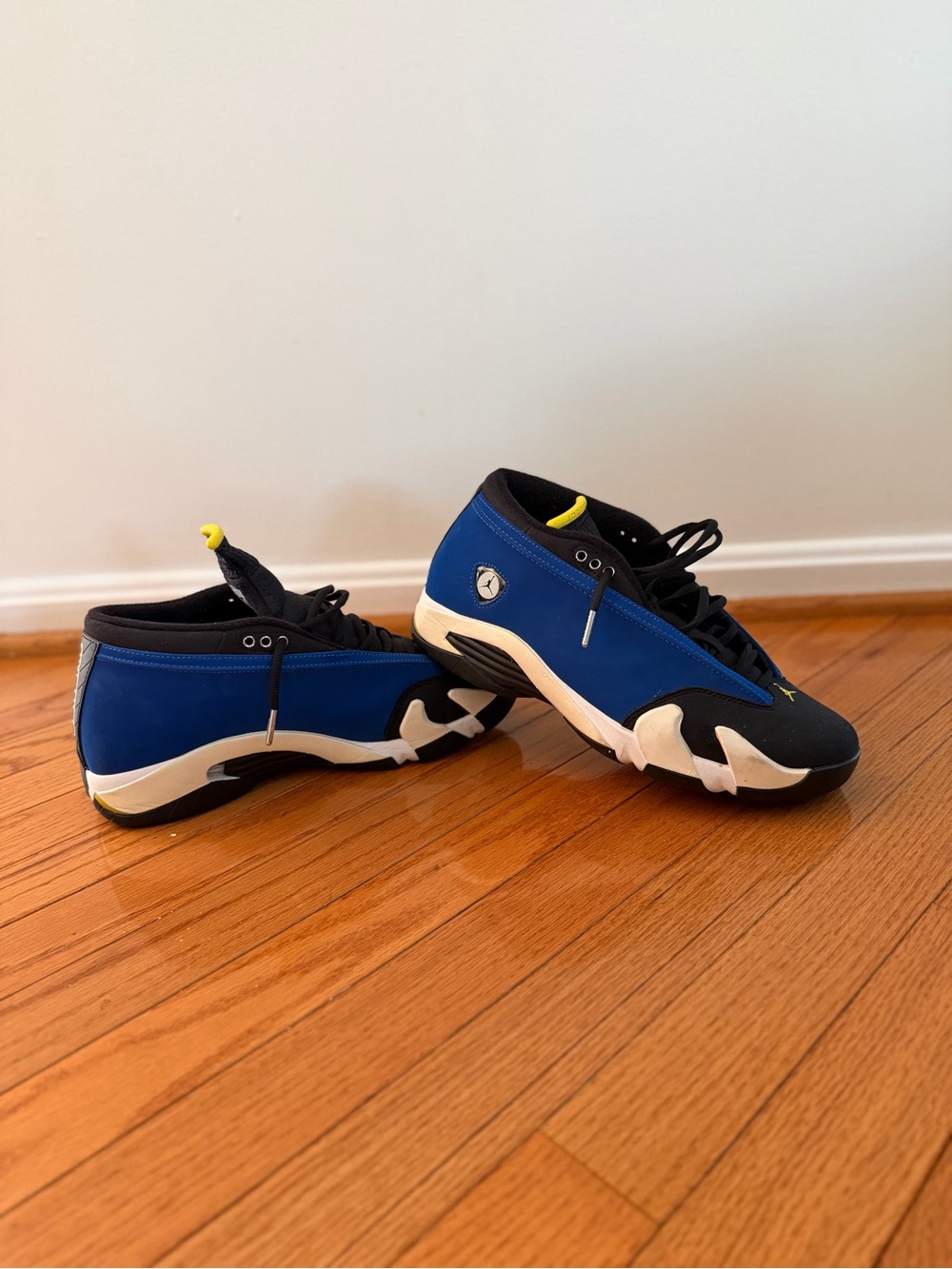 Jordan Blue Black White Low-Top Sneakers with Yellow Accents